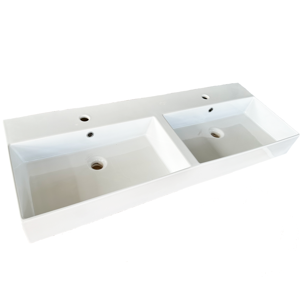 Keramische Wastafel Deluxe 120*46 WHITE, 0/2 Kraangaten