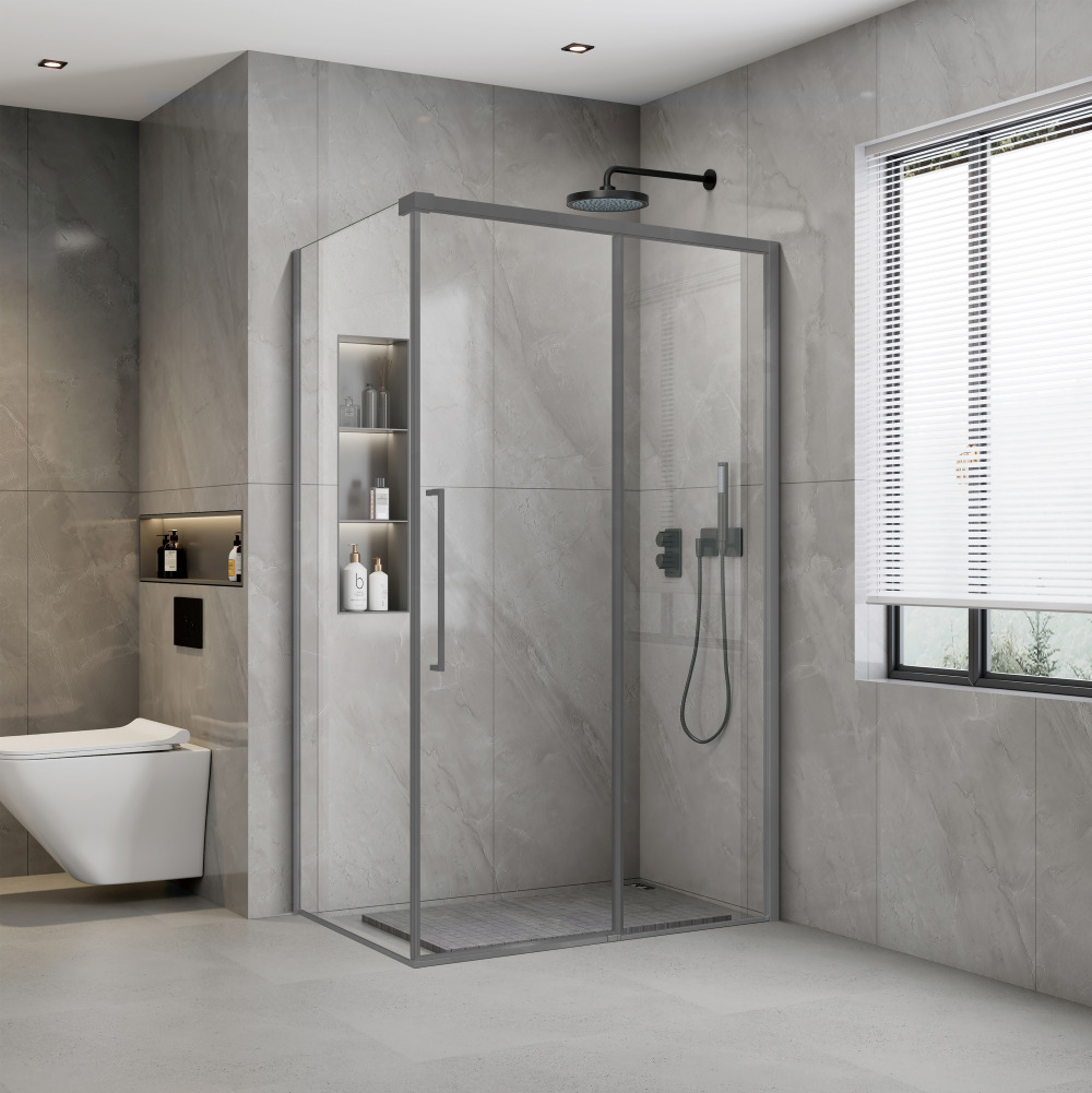 Soft Close Deluxe hoek- en nisopstelling Gun Metal Light 100-160cm