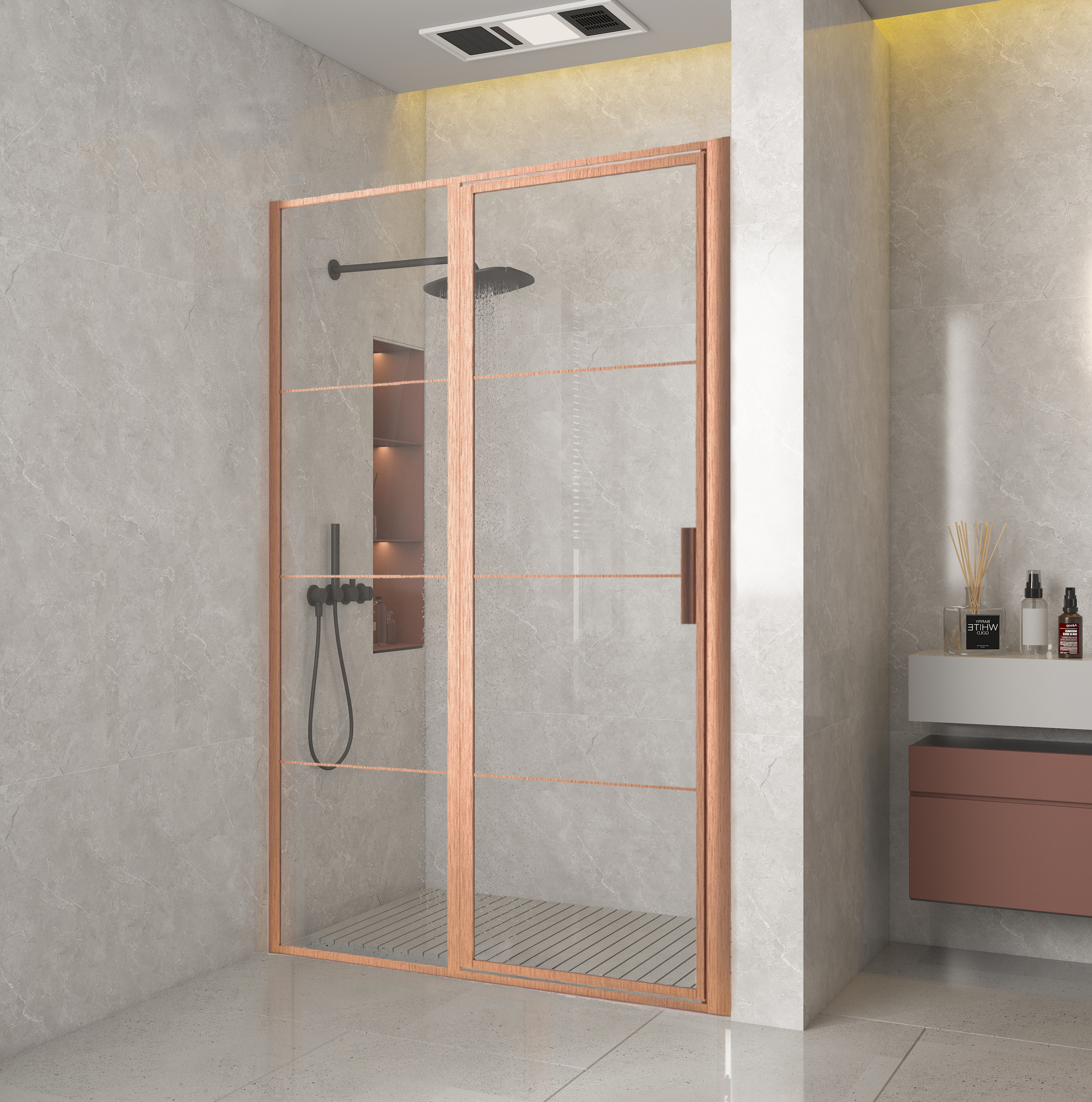 Brushed Copper Linea Soft Close FFF nis, vast glas L 120*200