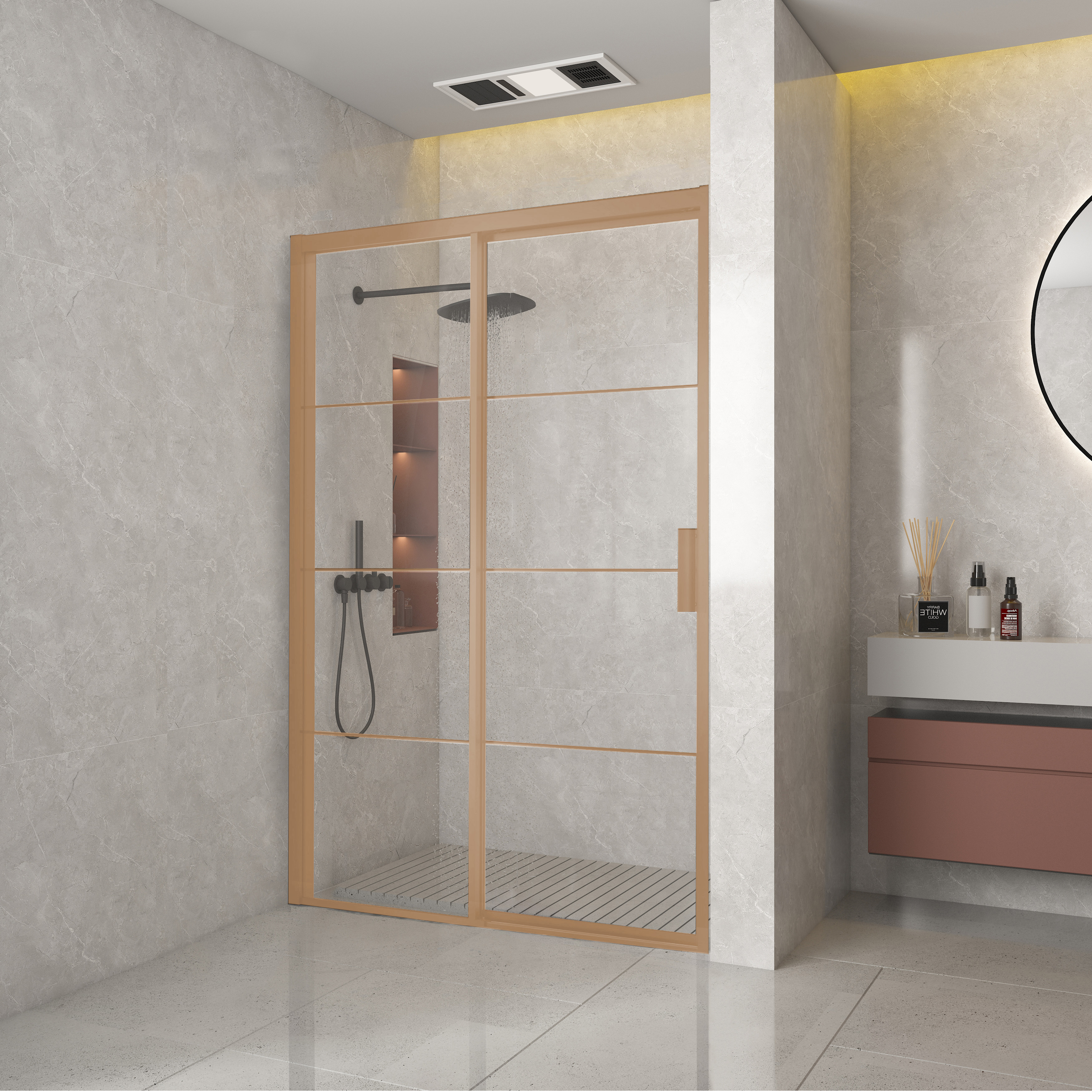 Brushed Copper Linea Soft Close FFF nis, vast glas L 120*200